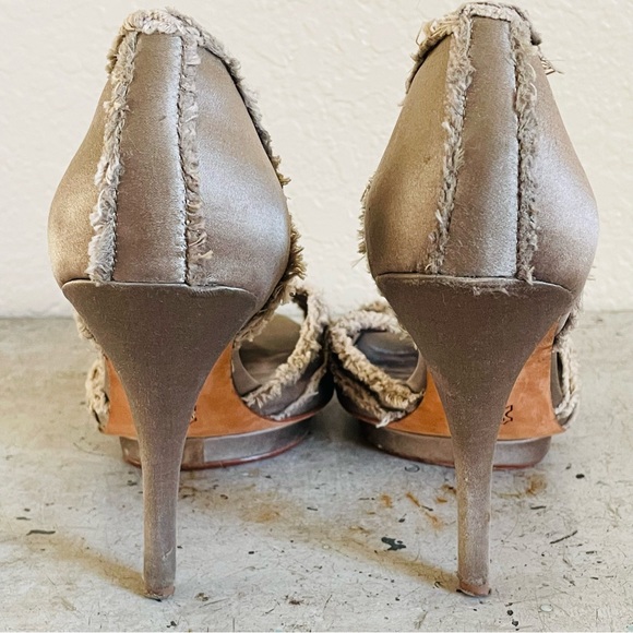 BCBG MaxAzria Silver Satin Platform Heels - Picture 6 of 12